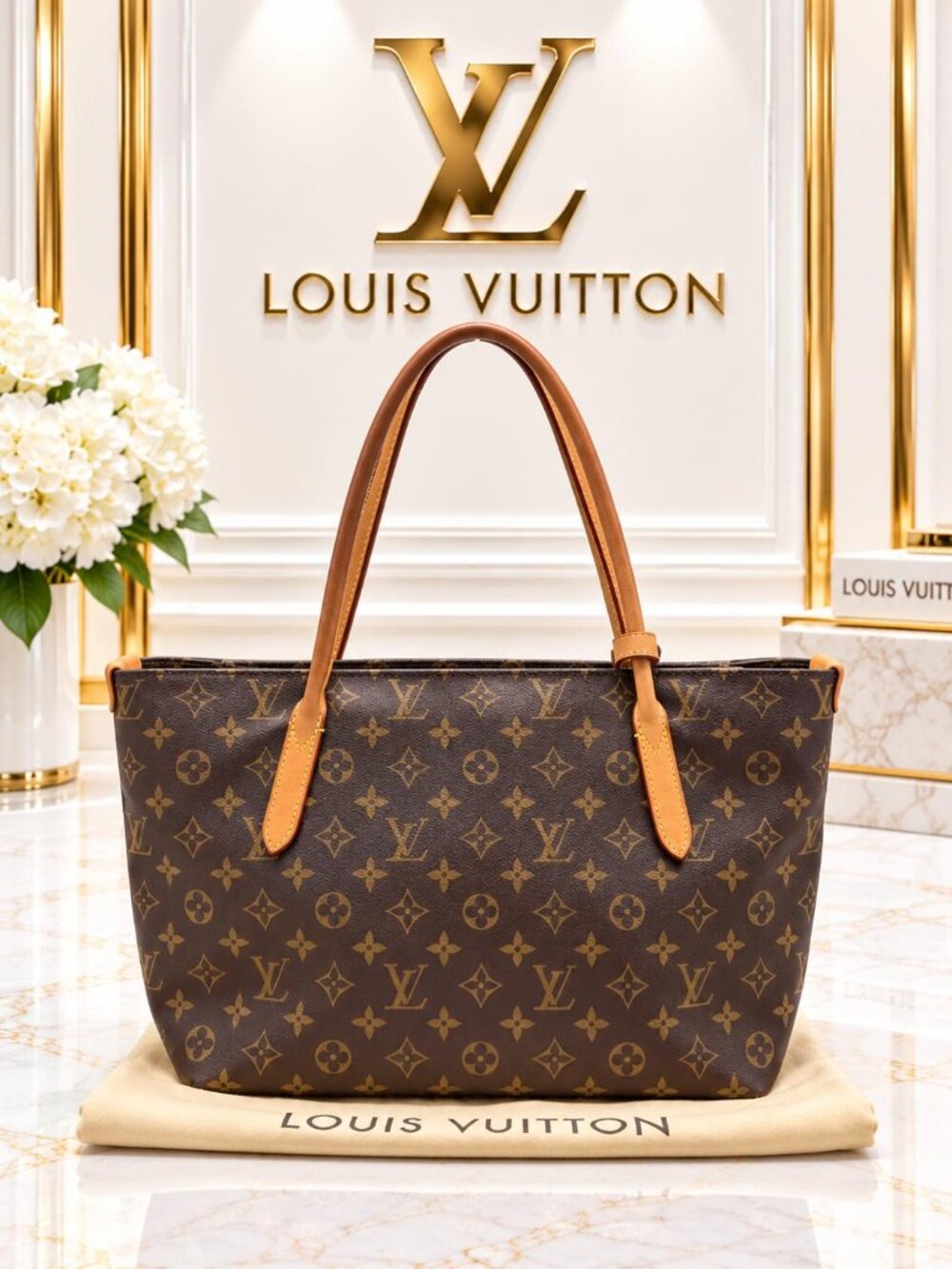 Authentic Louis Vuitton Raspail PM Monogram Canvas Brown Tote Shoulder Bag